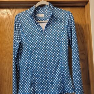 Callaway Blue and White Patterned Long Sleeve Top